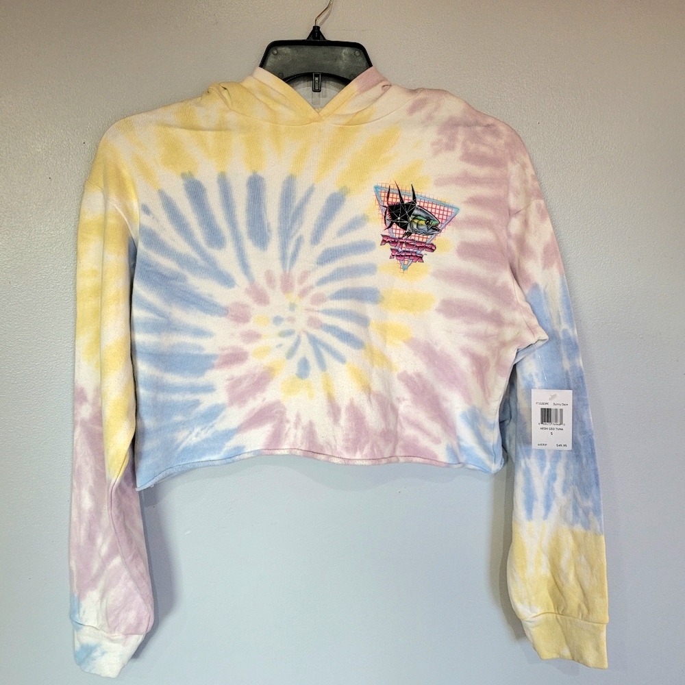 Psycho Tuna | Sunny Daze Neon Geo Boxy Semi-Crop Tie-Dye Hoodie - Size S